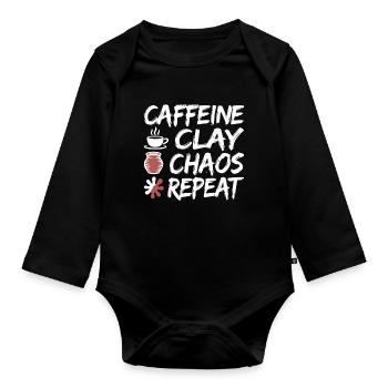 Caffeine Clay Chaos Repeat Design - Organic Longsleeve Baby Bodysuit - black - Front
