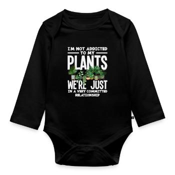Not addicted to plants funnier - Organic Longsleeve Baby Bodysuit - black - Front