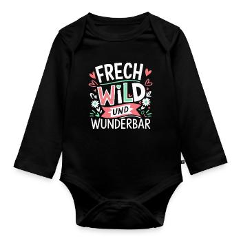 Cheeky, wild and wonderful - colourful design - Organic Longsleeve Baby Bodysuit - black - Front