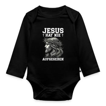 Jesus Hat Nie Aufgegeben Christlich Kirche - Baby Bio-Langarm-Body - Schwarz - Vorne