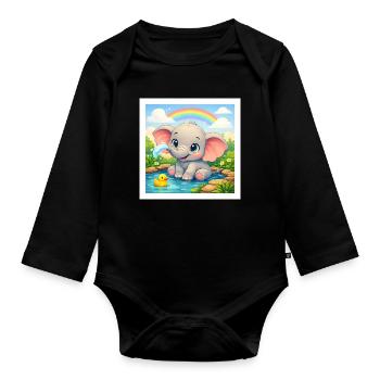 Elli the Elephant - Organic Longsleeve Baby Bodysuit - black - Front
