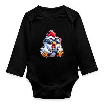 Gamer Huhn mit Controller - Baby Bio-Langarm-Body - Schwarz - Vorne
