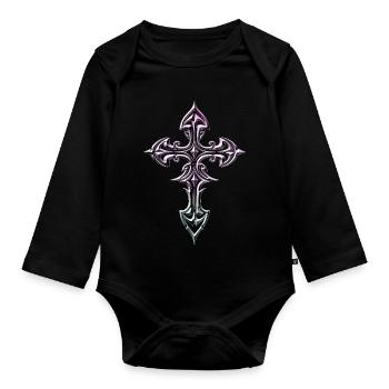 Prunkvolles keltisch-gotisches Kreuz - Baby Bio-Langarm-Body - Schwarz - Vorne