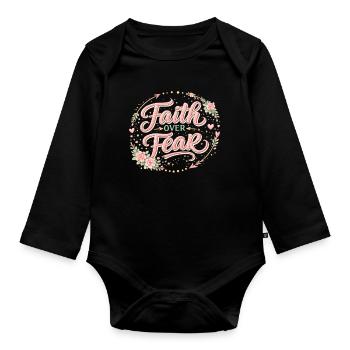 Glaube über Angst Rosaflorale Design - Baby Bio-Langarm-Body - Schwarz - Vorne