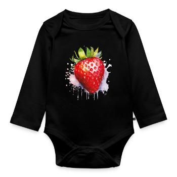 Watercolor Strawberry Spritzer - Organic Longsleeve Baby Bodysuit - black - Front
