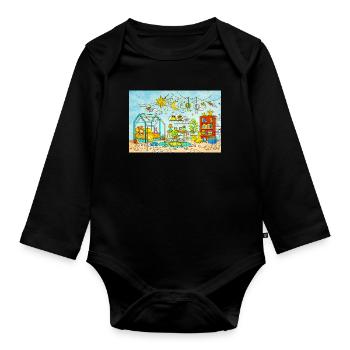 Dreamy Playroom Illustration - Organic Longsleeve Baby Bodysuit - black - Front