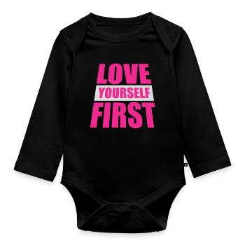 Love Yourself First Self-Love Self-Care - Organic Longsleeve Baby Bodysuit - black - Front