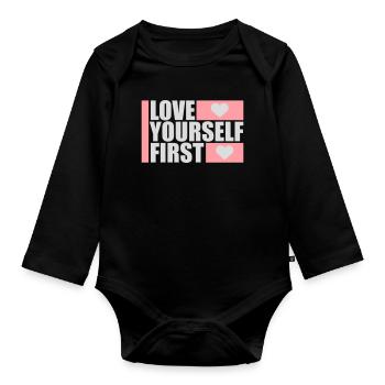 Love Yourself First Self-Love Self-Care - Organic Longsleeve Baby Bodysuit - black - Front