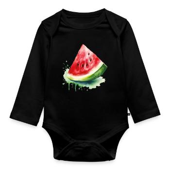 Wassermelone Aquarell Splash - Baby Bio-Langarm-Body - Schwarz - Vorne