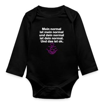 MEIN NORMAL IST MEIN NORMAL, DEINS ALLES IST OK ✌️ - Baby Bio-Langarm-Body - Schwarz - Vorne