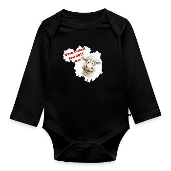 Dessin animé drôle de mouton avec texte rouge - Body Bébé bio manches longues - noir - Devant