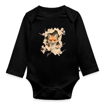 Fuchs mit Kirschblüten - Baby Bio-Langarm-Body - Schwarz - Vorne