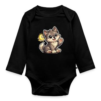 Mondnacht Wolfchen Cuddly Paw - Organic Longsleeve Baby Bodysuit - black - Front