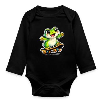Happy Frog Skateboard - Organic Longsleeve Baby Bodysuit - black - Front