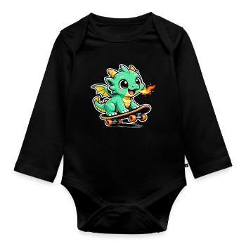 Petit Dragon Skateur - Body Bébé bio manches longues - noir - Devant