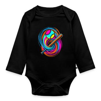Baseball bat and ball - Organic Longsleeve Baby Bodysuit - black - Front