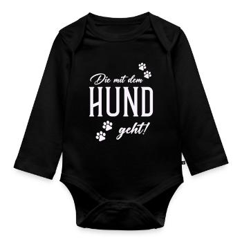 Dog and walking style - Organic Longsleeve Baby Bodysuit - black - Front