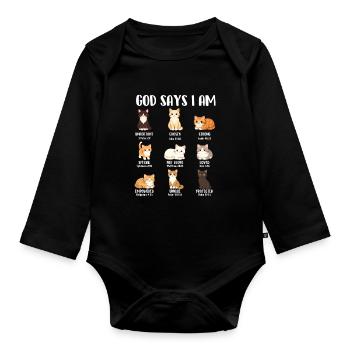 God Says I Am Christian Faith Cat Lover Bible  - Organic Longsleeve Baby Bodysuit - black - Front