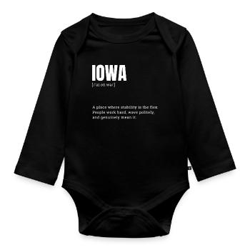 Iowa Bold Typography Statement - Organic Longsleeve Baby Bodysuit - black - Front