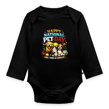 Nationaler Haustier-Tag: Hunde Katzen Liebe - Baby Bio-Langarm-Body - Schwarz - Vorne