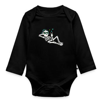 Casual skeleton in sunglasses - Organic Longsleeve Baby Bodysuit - black - Front