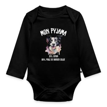 Pyjama Drôle Chien Border Collie - Body Bébé bio manches longues - noir - Devant