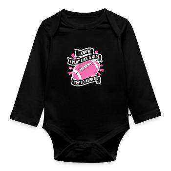 Je connais la citation de football Play Like a Girl - Body Bébé bio manches longues - noir - Devant
