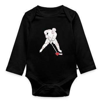 Eishockey Herz - Organic Longsleeve Baby Bodysuit - black - Front