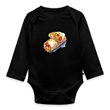 Colorful Vegetable Wrap Illustration - Organic Longsleeve Baby Bodysuit - black - Front