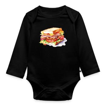 Sandwich Illustration - Organic Longsleeve Baby Bodysuit - black - Front