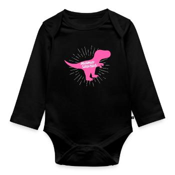 Cadeau Silhouette Rose du Dinosaure Mamasaurus T-Rex - Body Bébé bio manches longues - noir - Devant