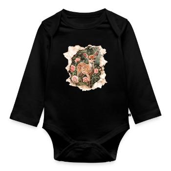 Faon de cerf - Body Bébé bio manches longues - noir - Devant