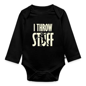 Je lance un tee sportif au bâton - Body Bébé bio manches longues - noir - Devant