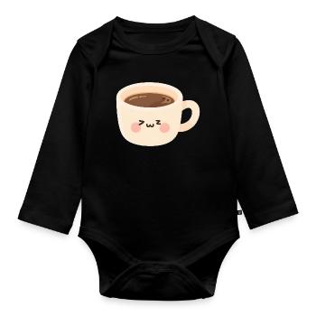 Kaffee Kuschelmug Schlafmütze Kawaii - Baby Bio-Langarm-Body - Schwarz - Vorne