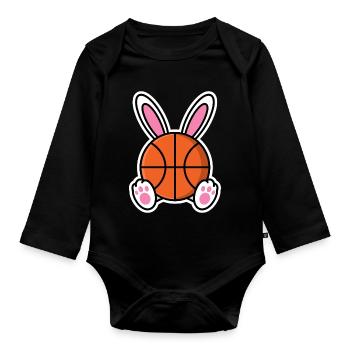 Easter Basketball Bunny Design - Organic Longsleeve Baby Bodysuit - black - Front