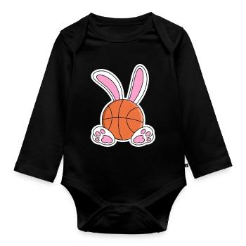 Easter Basketball Bunny Design - Organic Longsleeve Baby Bodysuit - black - Front