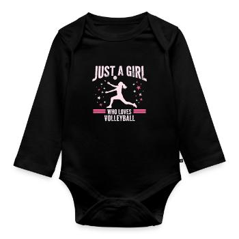 Girl loves Volleyball Quote - Organic Longsleeve Baby Bodysuit - black - Front