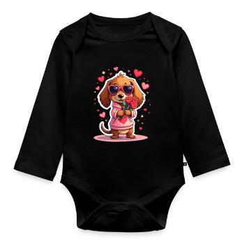 Dackel Dachshund Tekel - Baby Bio-Langarm-Body - Schwarz - Vorne