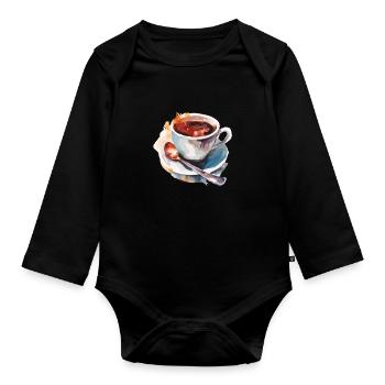 Aquarelle tasse de café aquarelle - Body Bébé bio manches longues - noir - Devant