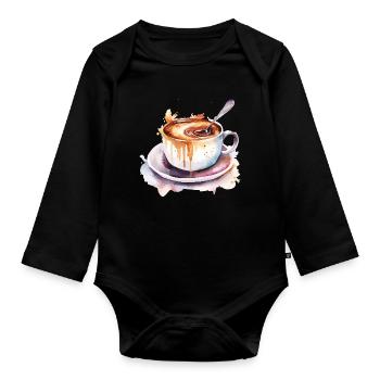 Éclaboussure de tasse aquarelle au café - Body Bébé bio manches longues - noir - Devant