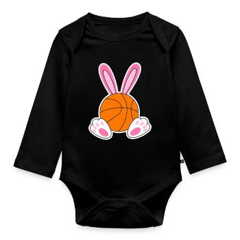 Easter Basketball Bunny Design - Organic Longsleeve Baby Bodysuit - black - Front