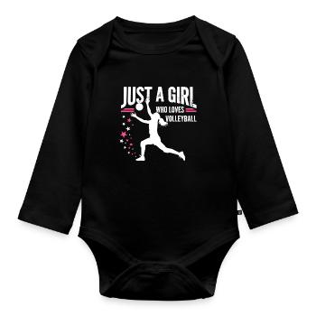 Girl loves Volleyball Quote - Organic Longsleeve Baby Bodysuit - black - Front