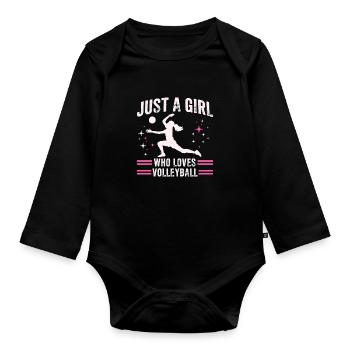 Girl loves Volleyball Quote - Organic Longsleeve Baby Bodysuit - black - Front