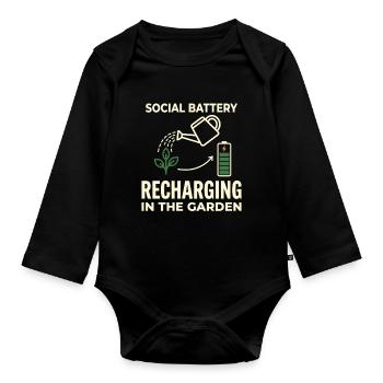 Social Battery Recharging Garden Humor - Organic Longsleeve Baby Bodysuit - black - Front