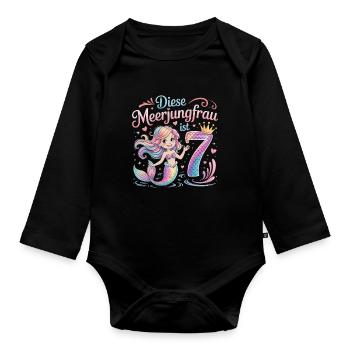 Cette sirène a 7 ans de filles - Body Bébé bio manches longues - noir - Devant