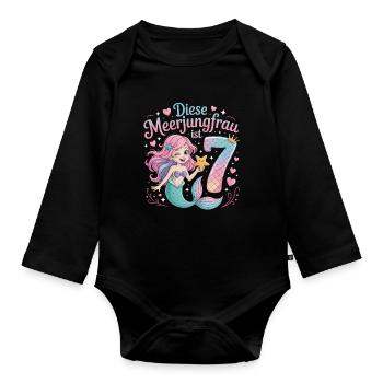 Cette sirène a 7 ans de filles - Body Bébé bio manches longues - noir - Devant