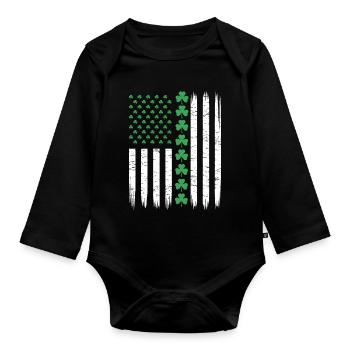US American Flag with Shamrocks for St Patricks - Organic Longsleeve Baby Bodysuit - black - Front