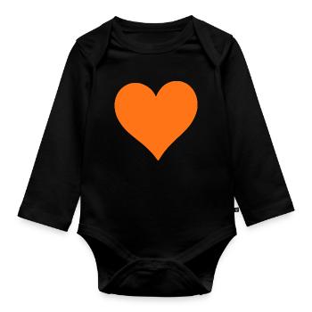 orange heart orange gift - Organic Longsleeve Baby Bodysuit - black - Front