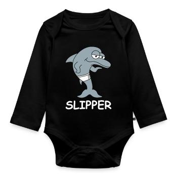 Slipper Dolphin In Swimming Trunks - Organic Longsleeve Baby Bodysuit - black - Front