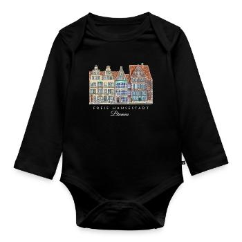 Ville libre hanséatique de Brême - Dessin de la rangée de maisons - Body Bébé bio manches longues - noir - Devant